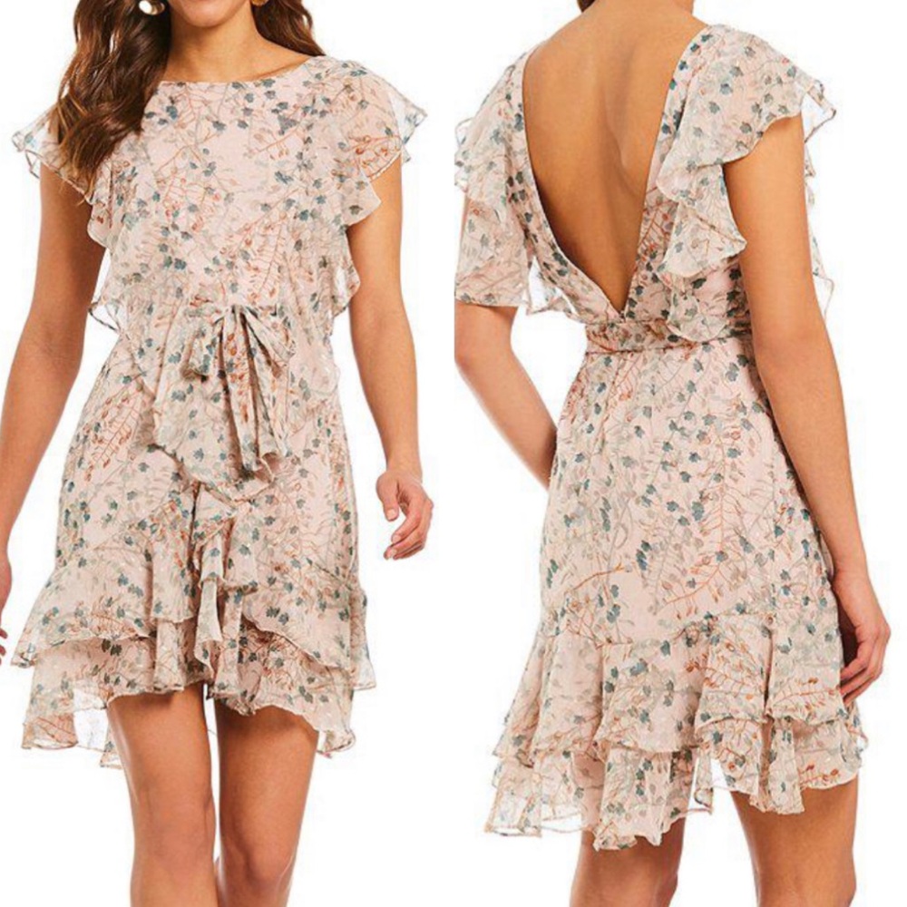 Chelsea & Violet pink floral metallic print dress